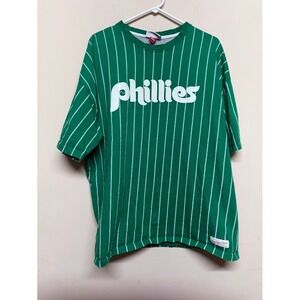 Phillies Mitchell & Ness Green Pinstripe T-Shirt Retro MLB Tee Men's Large